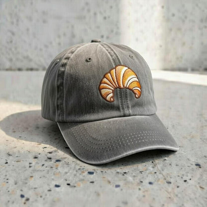 Embroidered Croissant Baseball Cap, Washed Cotton Dad Hat