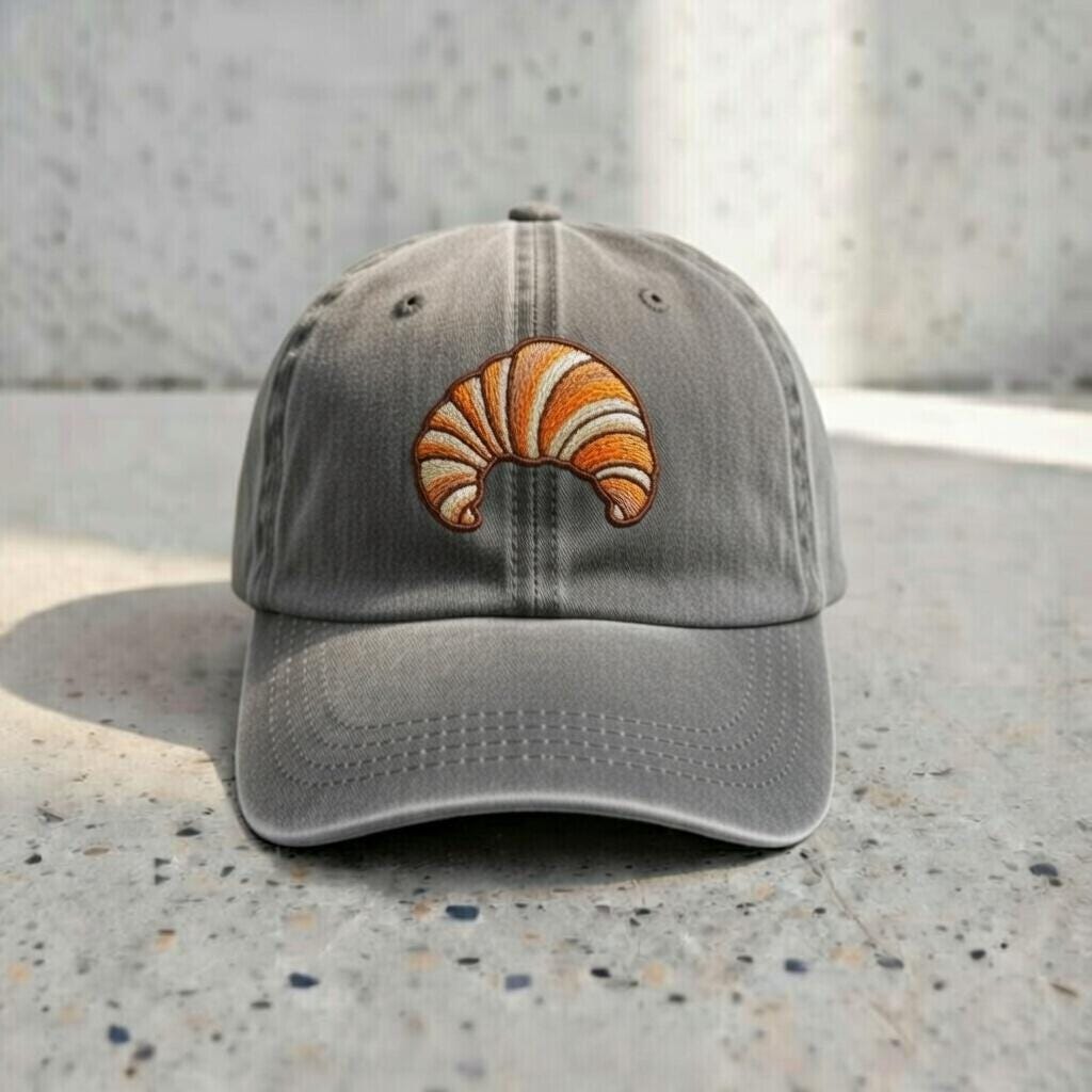 Embroidered Croissant Baseball Cap, Washed Cotton Dad Hat