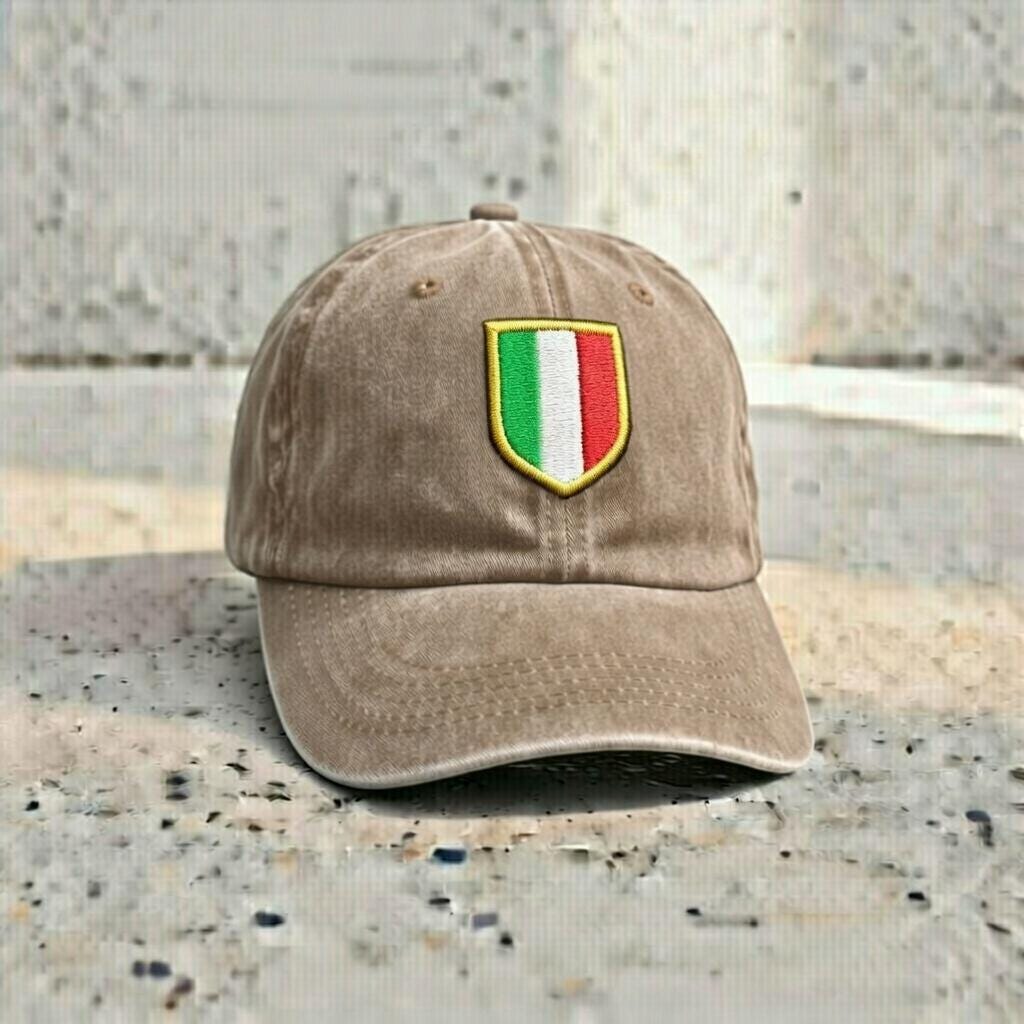 Embroidered Italy Flag Shield Baseball Cap, Washed Cotton Dad Hat
