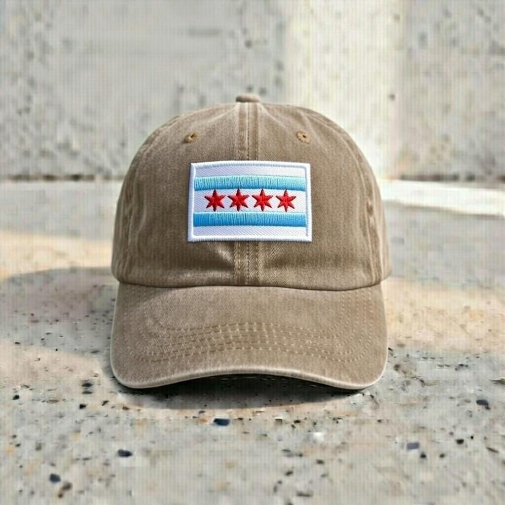Embroidered Chicago Flag Dad Hat, Minimal Cotton Cap