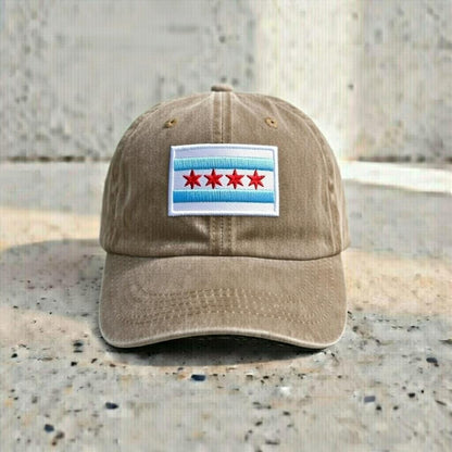 Embroidered Chicago Flag Dad Hat, Minimal Cotton Cap