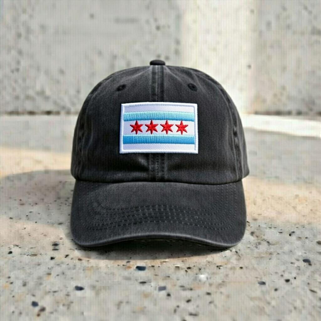 Embroidered Chicago Flag Dad Hat, Minimal Cotton Cap