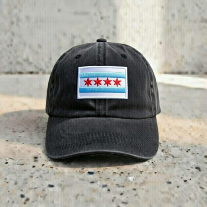Embroidered Chicago Flag Dad Hat, Minimal Cotton Cap