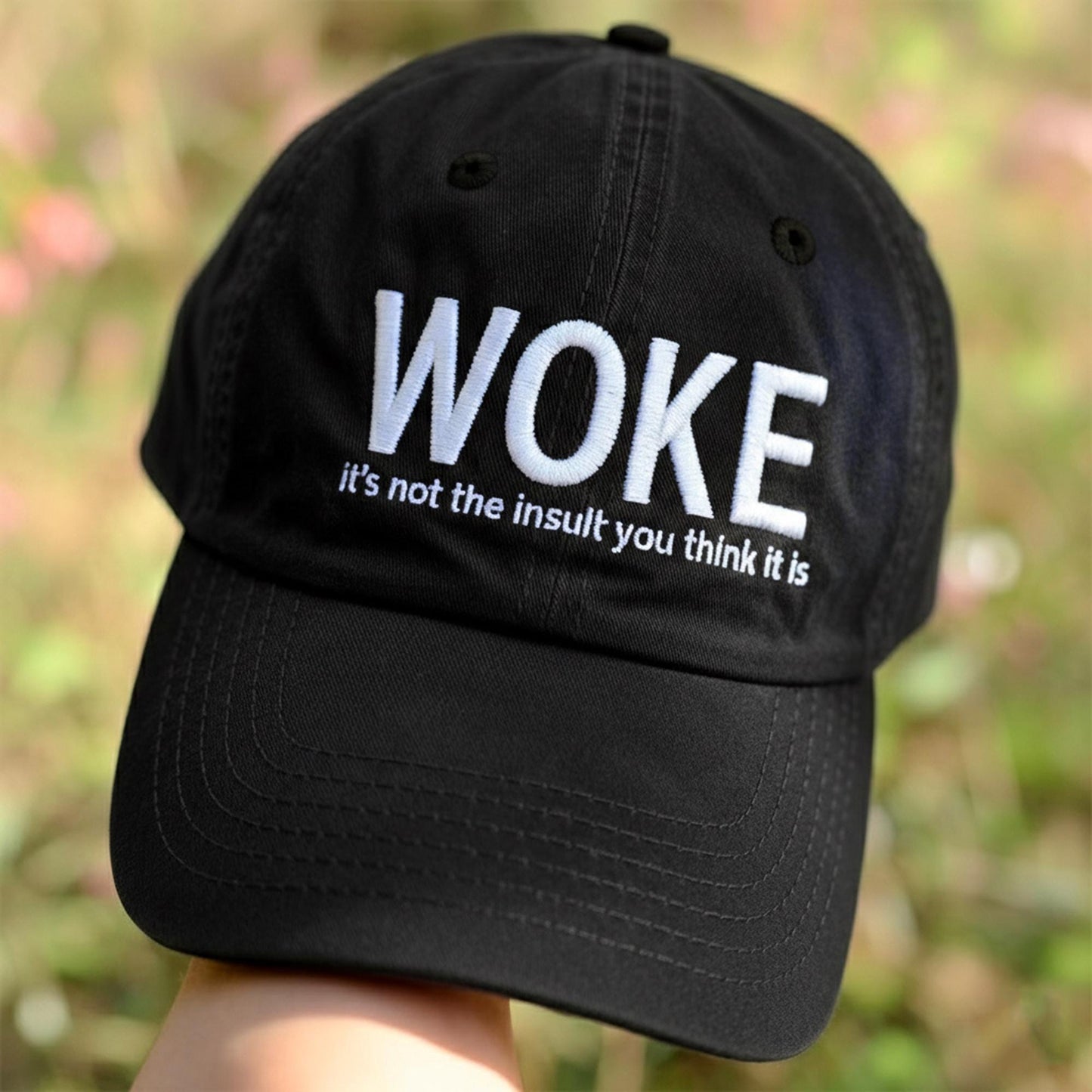 Woke Embroidered Hat, Aesthetic Navy Blue Social Justice Baseball Cap, Activist Statement Gift, Trendy Human Rights Headwear