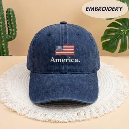 America USA Flag Embroidered Hat, Vintage American Pride Baseball Cap, United States Patriotic Headwear, Fourth of July Gift, Sun Hat