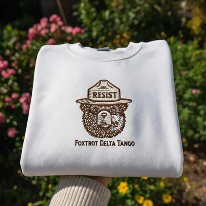 Foxtrot Delta Tango Embroidered Shirt, Resist and Persist Political Design, Progressive Activism Gift
