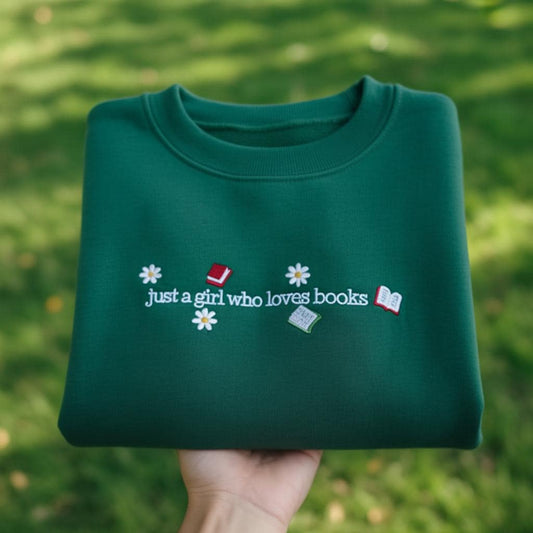 Just a Girl Who Loves Books Embroidered Shirt, Cute Daisy Floral Bookish Shirt, Aesthetic Reading Gift, Minimalist Book Lover Apparel