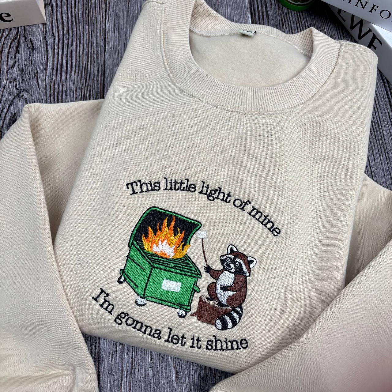 This Little Light Of Mine Raccoon Embroidered Shirt, Funny Dumpster Fire Shirt, Sarcastic Christian Shirt, Chaotic Raccoon Shirt, Relatable