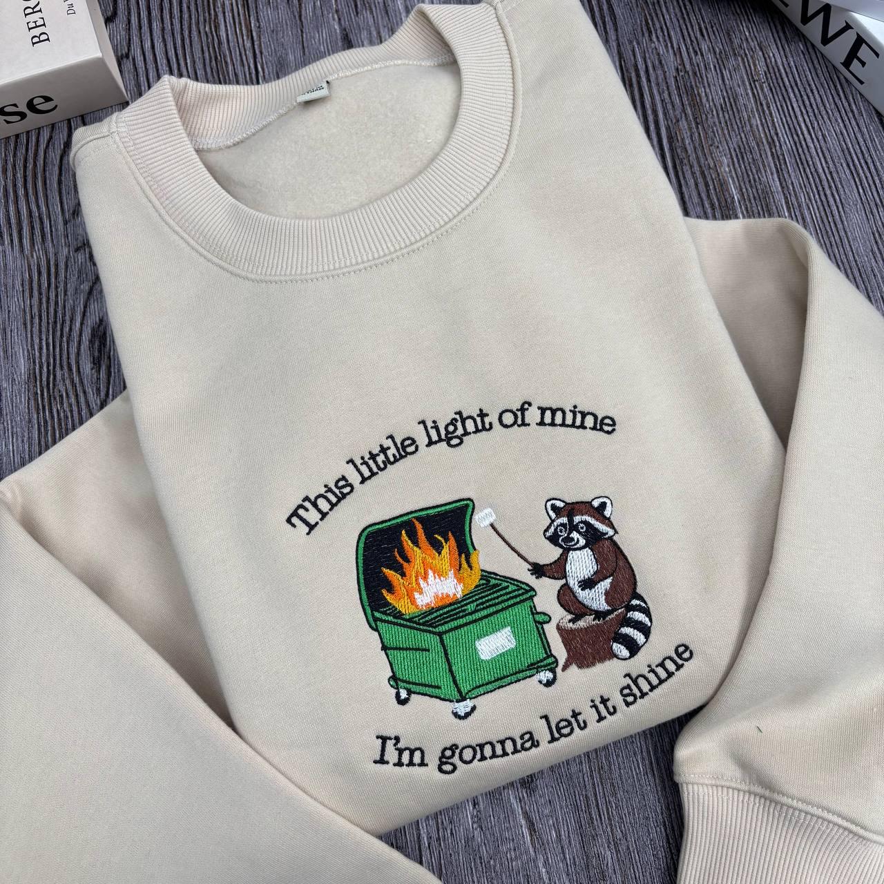 This Little Light Of Mine Raccoon Embroidered Shirt, Funny Dumpster Fire Shirt, Sarcastic Christian Shirt, Chaotic Raccoon Shirt, Relatable