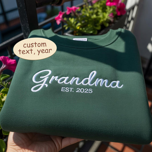 Custom Embroidered Grandma Shirt, Mothers Day Gift, Gift for Grandmother, Nana Tee, Grandma Est Date Tshirt, Mommy Shirt, Mimi Shirt