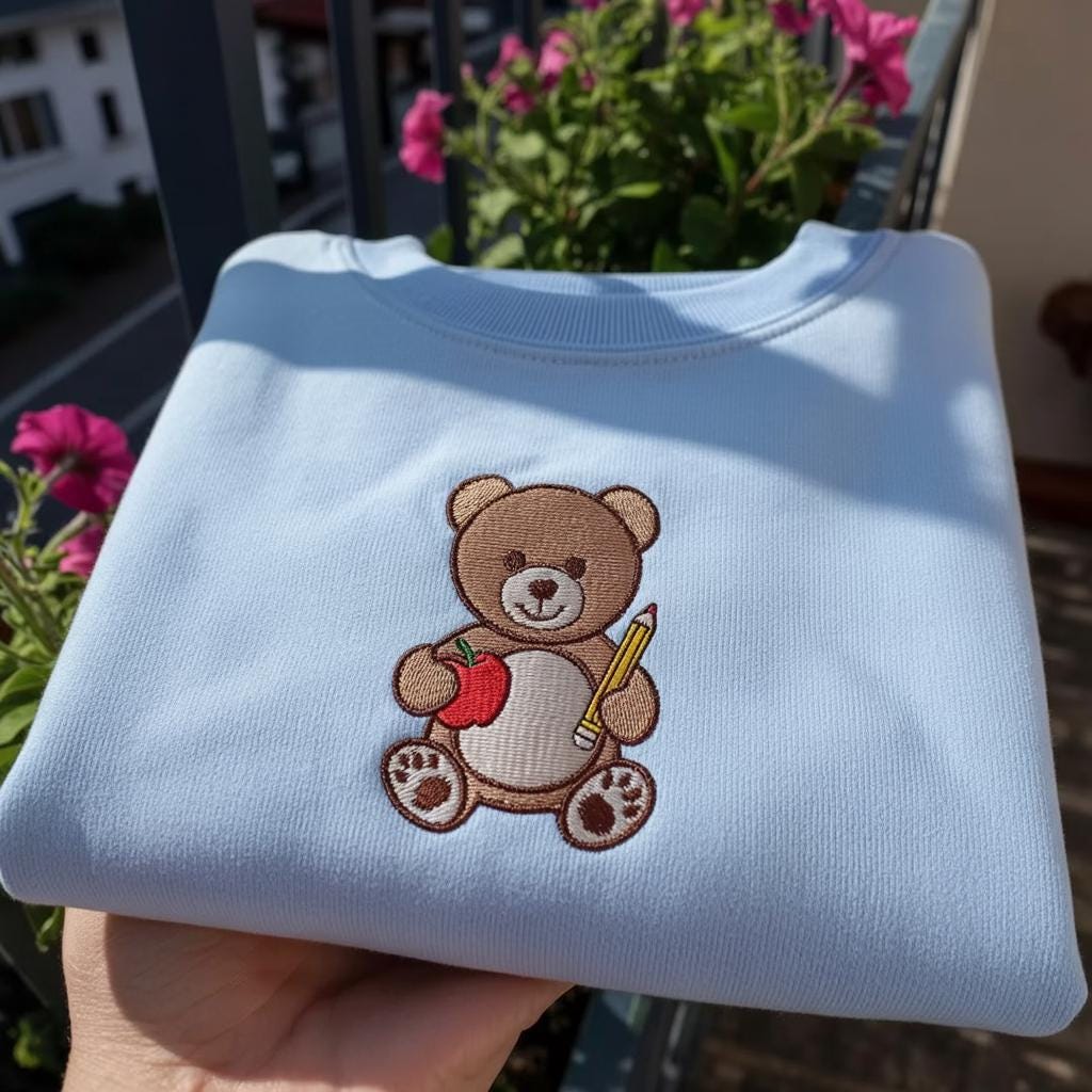 Teacher Teddy Bear Embroidered Sweatshirt, Aesthetic School Teacher Gift, Funny Educator Appreciation Crewneck, Preschool Teacher Shirt