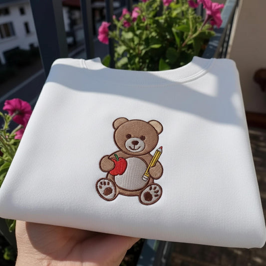 Teacher Teddy Bear Embroidered Sweatshirt, Aesthetic School Teacher Gift, Funny Educator Appreciation Crewneck, Preschool Teacher Shirt