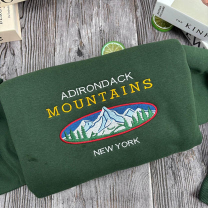 Adirondack Mountains New York Embroidered Sweatshirt, Nature Hiking Gift, Outdoor Adventure Crewneck, Adirondack Park Souvenir, NY Sweater