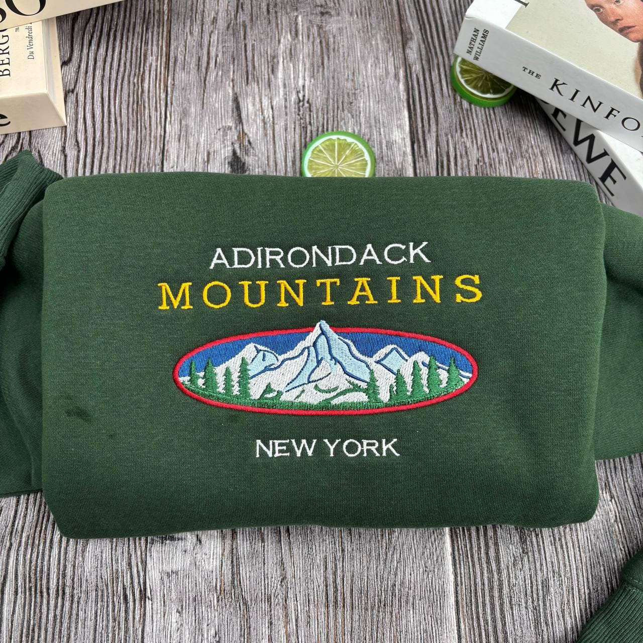 Adirondack Mountains New York Embroidered Sweatshirt, Nature Hiking Gift, Outdoor Adventure Crewneck, Adirondack Park Souvenir, NY Sweater