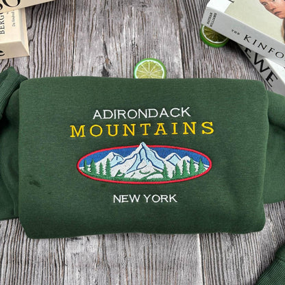 Adirondack Mountains New York Embroidered Sweatshirt, Nature Hiking Gift, Outdoor Adventure Crewneck, Adirondack Park Souvenir, NY Sweater