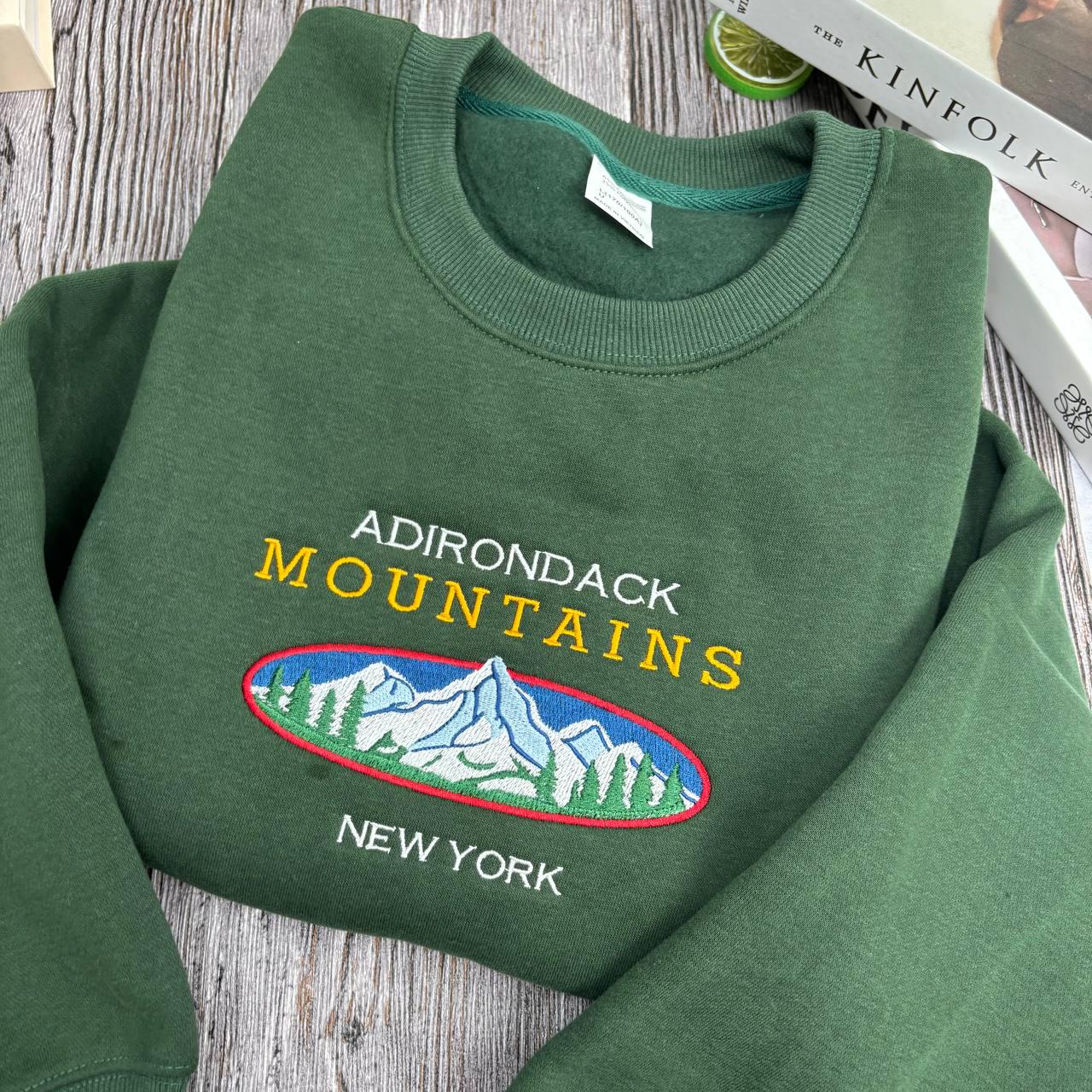 Adirondack Mountains New York Embroidered Sweatshirt, Nature Hiking Gift, Outdoor Adventure Crewneck, Adirondack Park Souvenir, NY Sweater