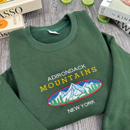 Adirondack Mountains New York Embroidered Sweatshirt, Nature Hiking Gift, Outdoor Adventure Crewneck, Adirondack Park Souvenir, NY Sweater