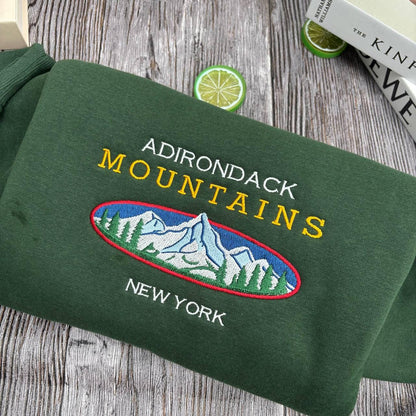 Adirondack Mountains New York Embroidered Sweatshirt, Nature Hiking Gift, Outdoor Adventure Crewneck, Adirondack Park Souvenir, NY Sweater