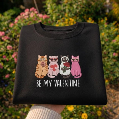 Be My Valentine Embroidered Cat Shirt, Cute Valentine Cats Love Design, Valentine’s Day Gift for Cat Lovers