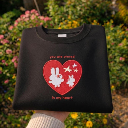 You Are Stored In My Heart Embroidered Shirt, Cute Bunny Heart Love Design, Valentine’s Day Gift