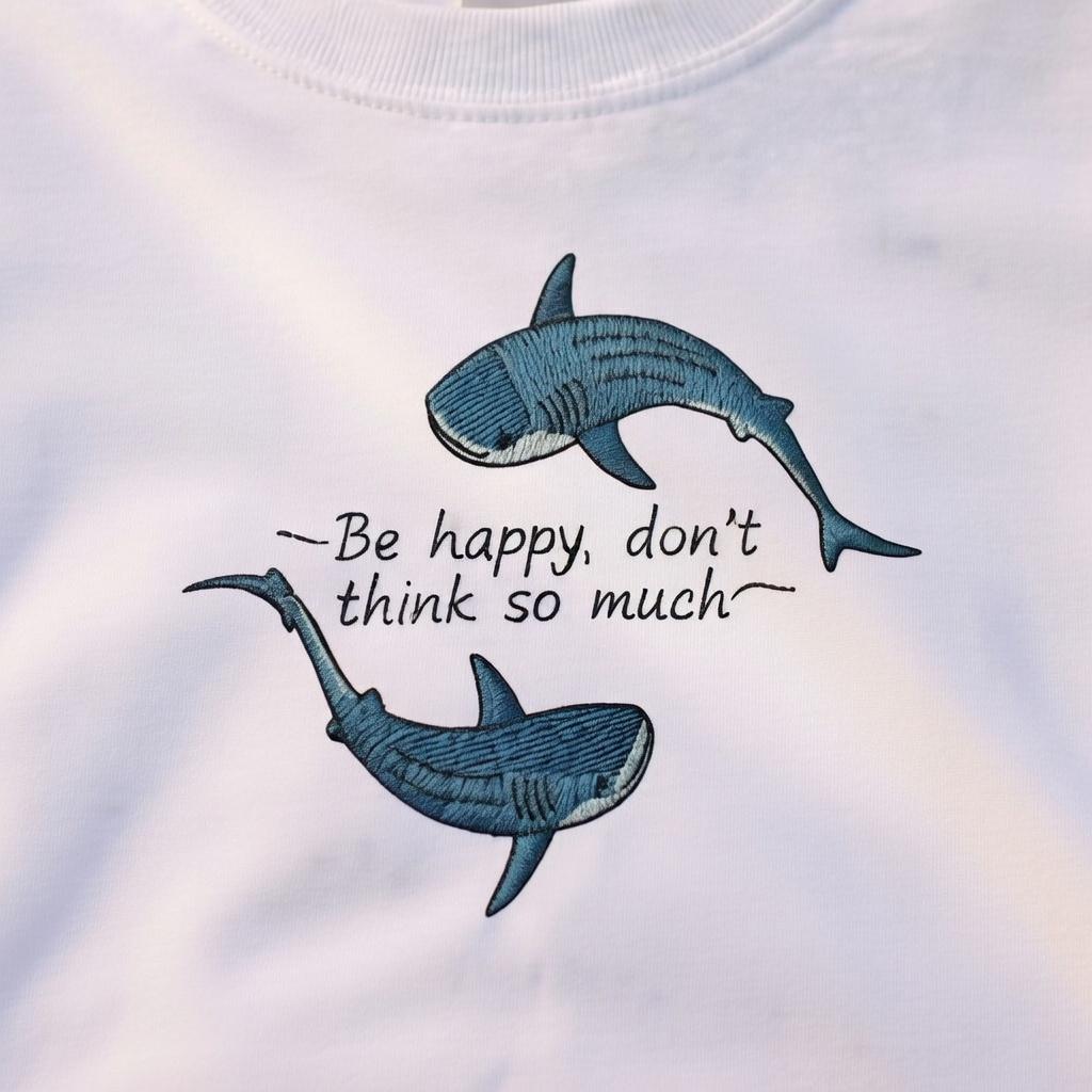 Shirt Whale Quote Embroidered Shirt, Be Happy Message Shirt, Calm Ocean Shirt