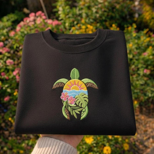Shirt Tropical Turtle Embroidered Shirt, Ocean Nature Shirt, Island Aesthetic Shirt