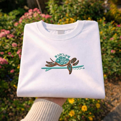 Embroidered Surf Turtle Shirt, Ocean Art