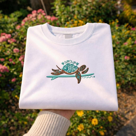 Embroidered Surf Turtle Shirt, Ocean Art