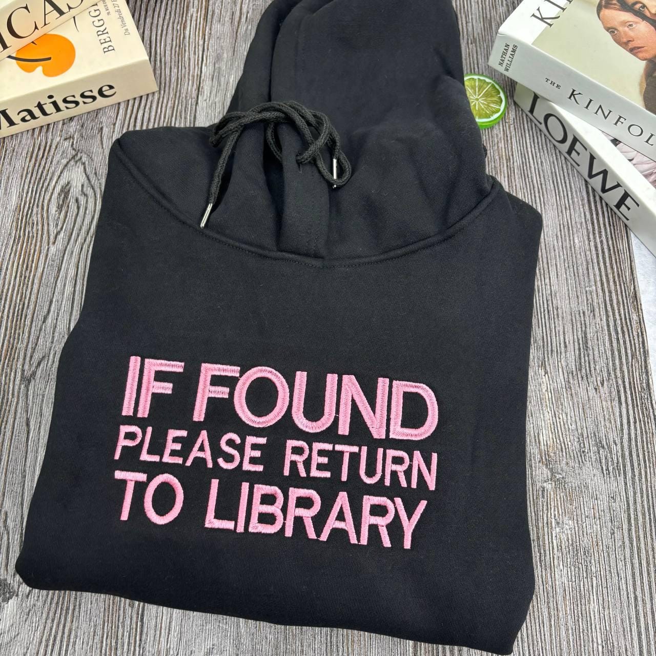 If Found Return To Library Embroidered Shirt, Custom Text Sweatshirt, Black On Black Embroidery, Book Lover Gift, Dark Academia, Librarian