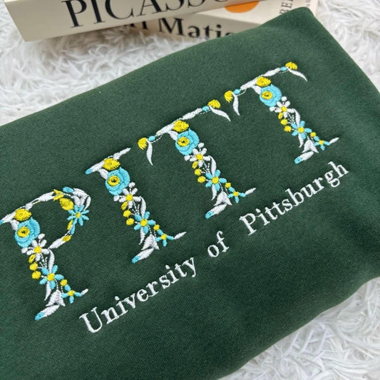 Embroidered Floral Graduation Sweatshirt, Vintage Floral Embroidered University Sweatshirt, Floral Letter Embroidered Shirt, Graduation Gift