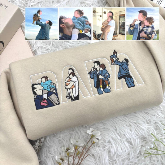 Custom Photo Embroidery Sweatshirt: Varsity Mom Dad Portrait, Custom Dad Portrait Embroidered Sweatshirt, Photo Dad Life Crewneck