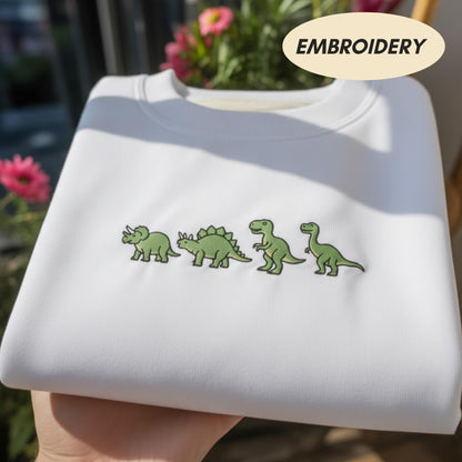Dinosaur Embroidered Sweatshirt, Cute Dino Apparel Top, T-Rex Triceratops Gift Shirt, Jurassic Nature Top, Prehistoric Animal Apparel Gift