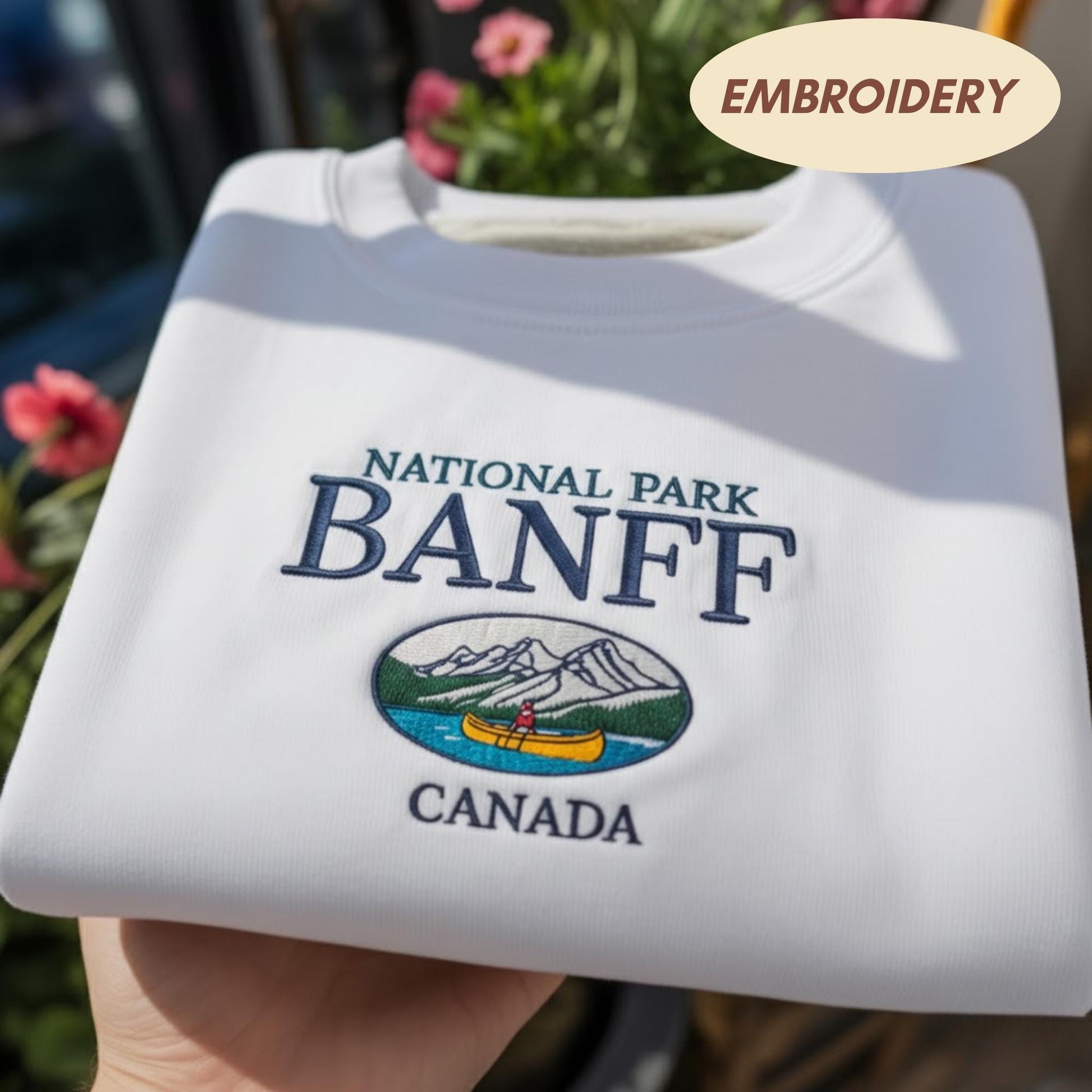 Banff National Park Canada Embroidered Sweatshirt, Vintage Mountain Nature Shirt, Canoe Lake Apparel, Alberta Souvenir Crewneck Sweater