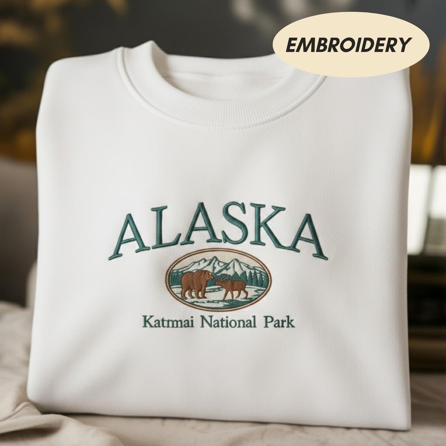 Alaska Katmai National Park Embroidered Sweatshirt, Vintage Brown Bear Nature Shirt, Alaska Souvenir Apparel, Wildlife Crewneck Sweater