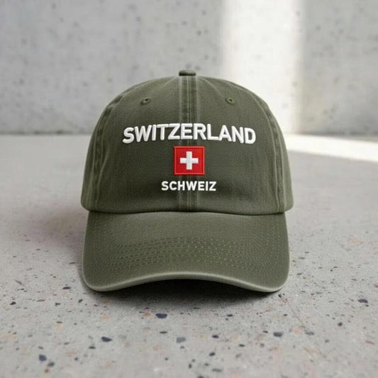 Embroidered Switzerland Dad Hat, Swiss Flag Travel Cap