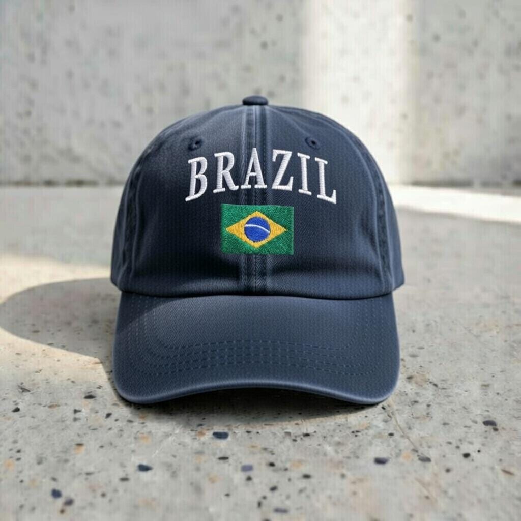 Embroidered Brazil Flag Dad Hat, Vintage Baseball Cap