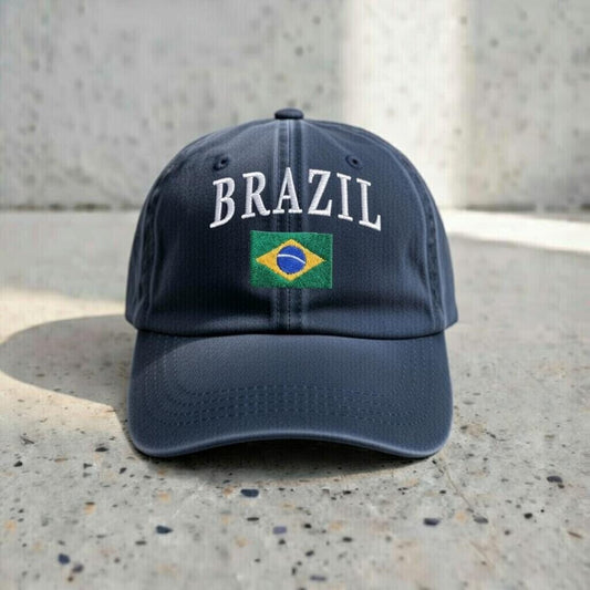 Embroidered Brazil Flag Dad Hat, Vintage Baseball Cap