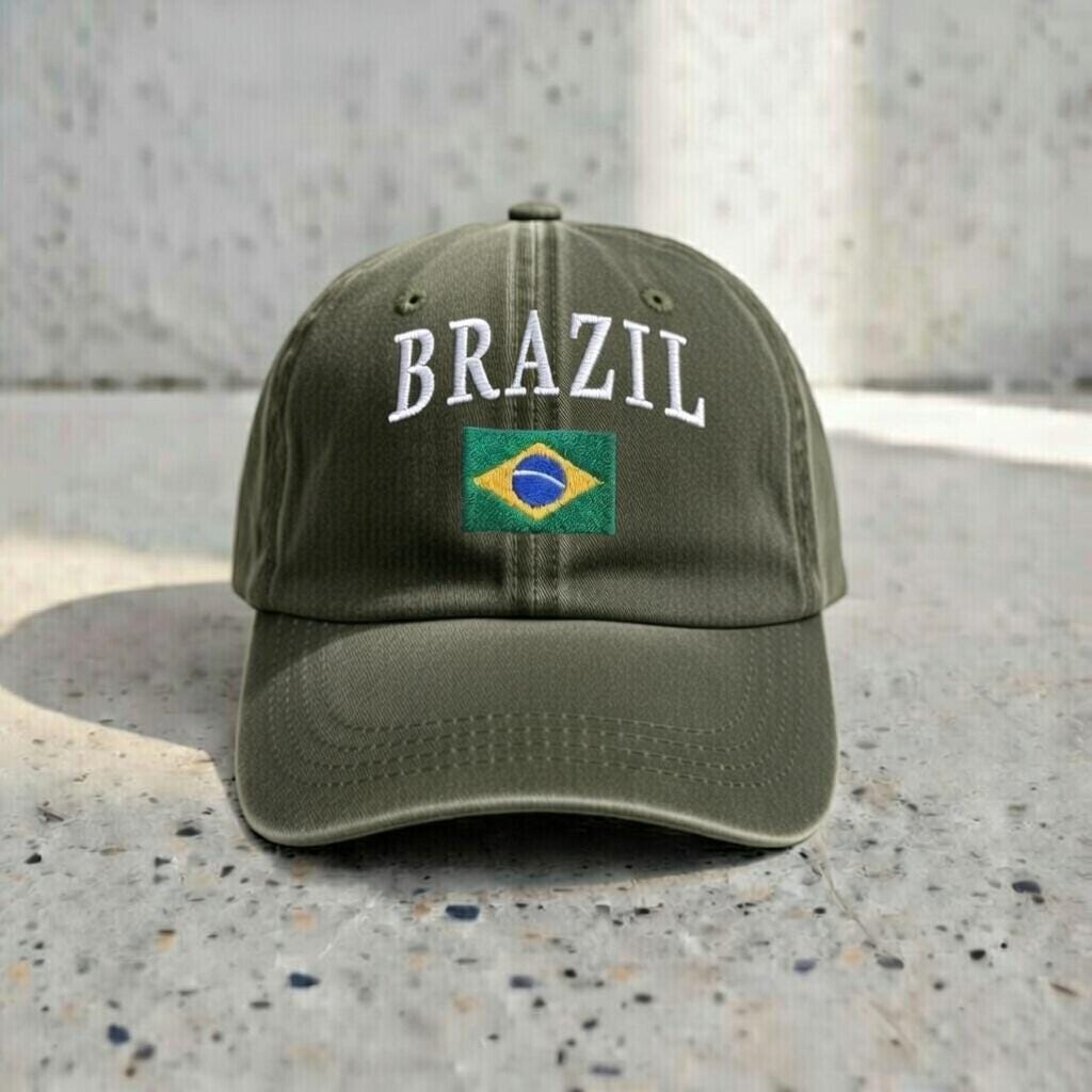 Embroidered Brazil Flag Dad Hat, Vintage Baseball Cap
