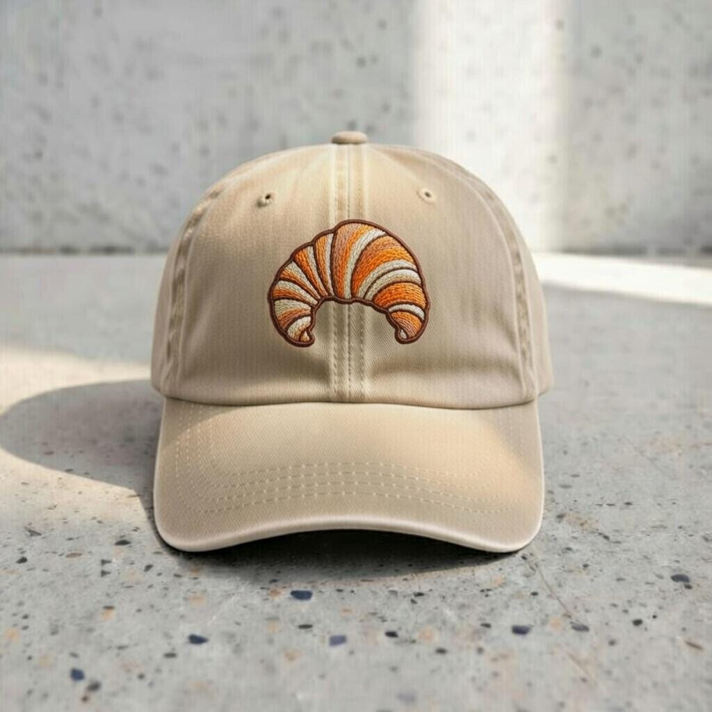Embroidered Croissant Baseball Cap, Washed Cotton Dad Hat