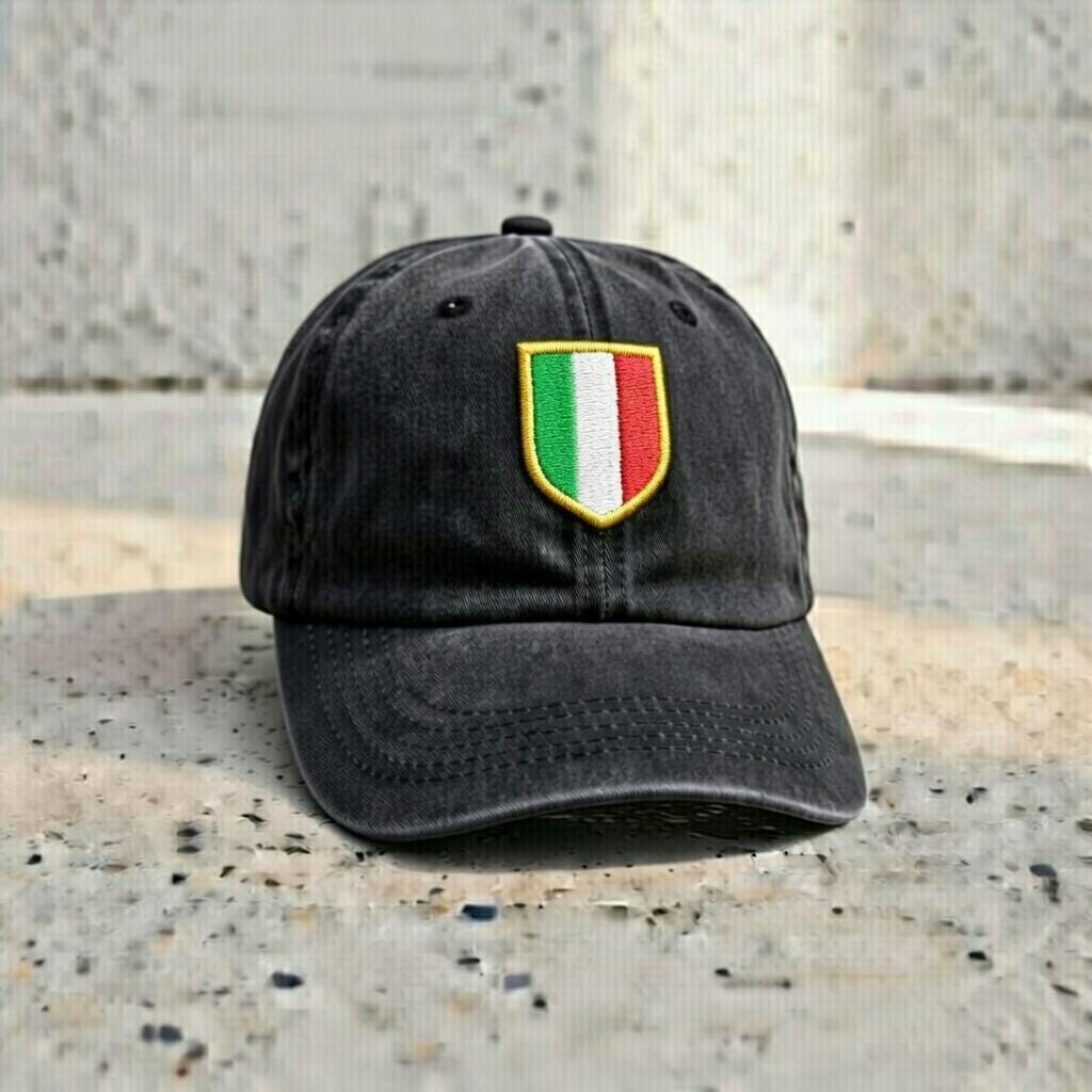 Embroidered Italy Flag Shield Baseball Cap, Washed Cotton Dad Hat