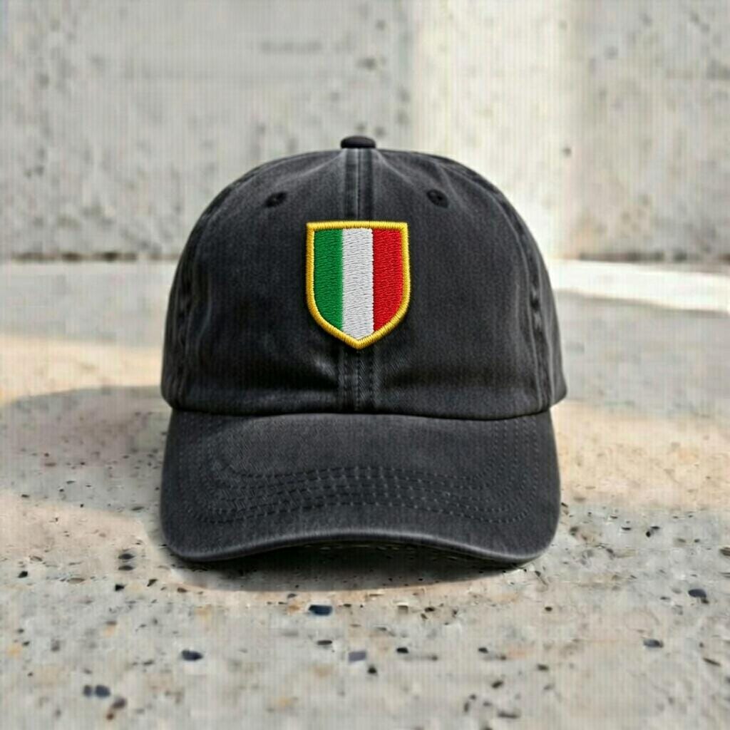 Embroidered Italy Flag Shield Baseball Cap, Washed Cotton Dad Hat