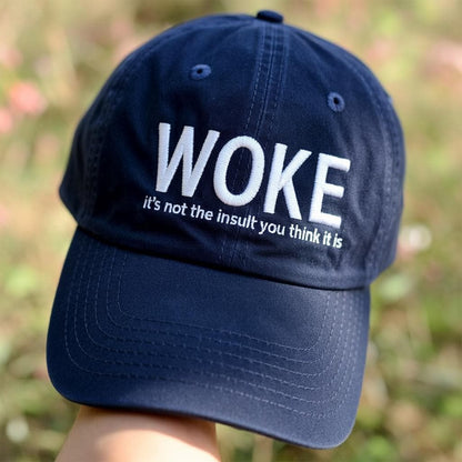 Woke Embroidered Hat, Aesthetic Navy Blue Social Justice Baseball Cap, Activist Statement Gift, Trendy Human Rights Headwear