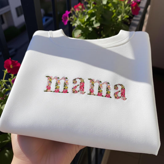 Floral Mama T-Shirt, Aesthetic Embroidered Rose Mother's Day Tee, Embroidered Floral Mama Gigi Grandma Sweatshirt, Mother's Day Gift for Her