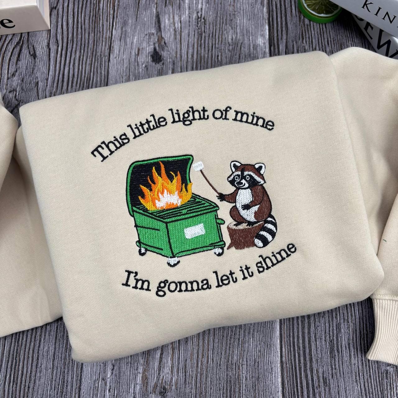 This Little Light Of Mine Raccoon Embroidered Shirt, Funny Dumpster Fire Shirt, Sarcastic Christian Shirt, Chaotic Raccoon Shirt, Relatable