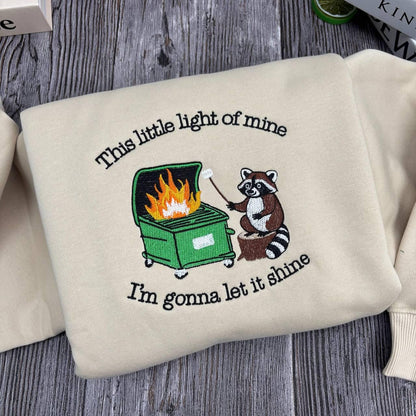 This Little Light Of Mine Raccoon Embroidered Shirt, Funny Dumpster Fire Shirt, Sarcastic Christian Shirt, Chaotic Raccoon Shirt, Relatable