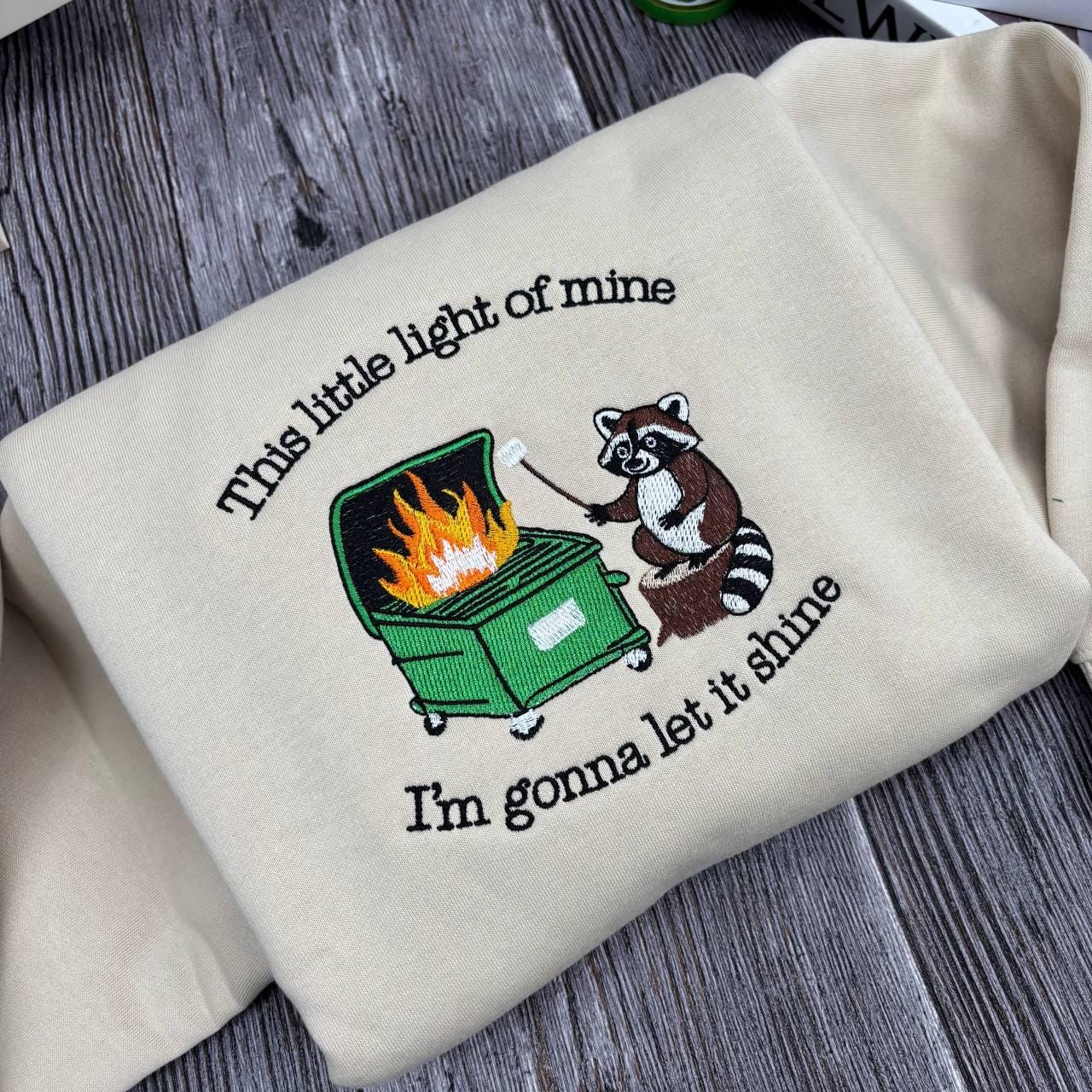 This Little Light Of Mine Raccoon Embroidered Shirt, Funny Dumpster Fire Shirt, Sarcastic Christian Shirt, Chaotic Raccoon Shirt, Relatable