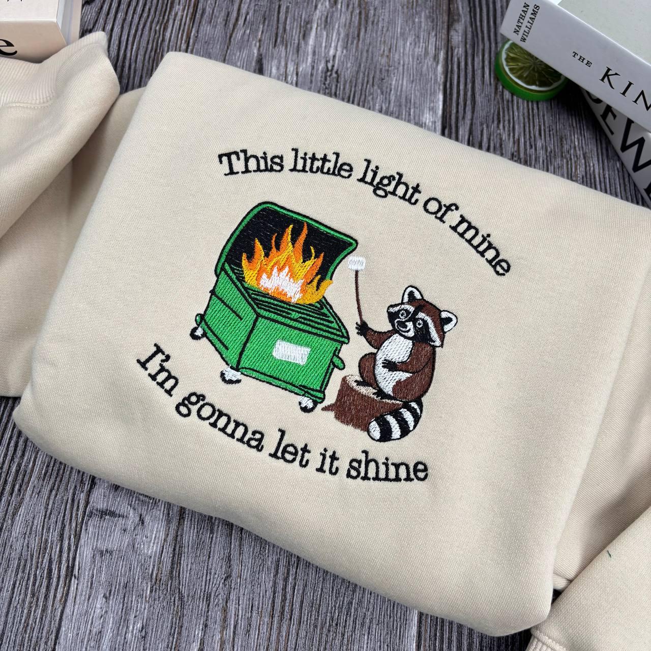 This Little Light Of Mine Raccoon Embroidered Shirt, Funny Dumpster Fire Shirt, Sarcastic Christian Shirt, Chaotic Raccoon Shirt, Relatable