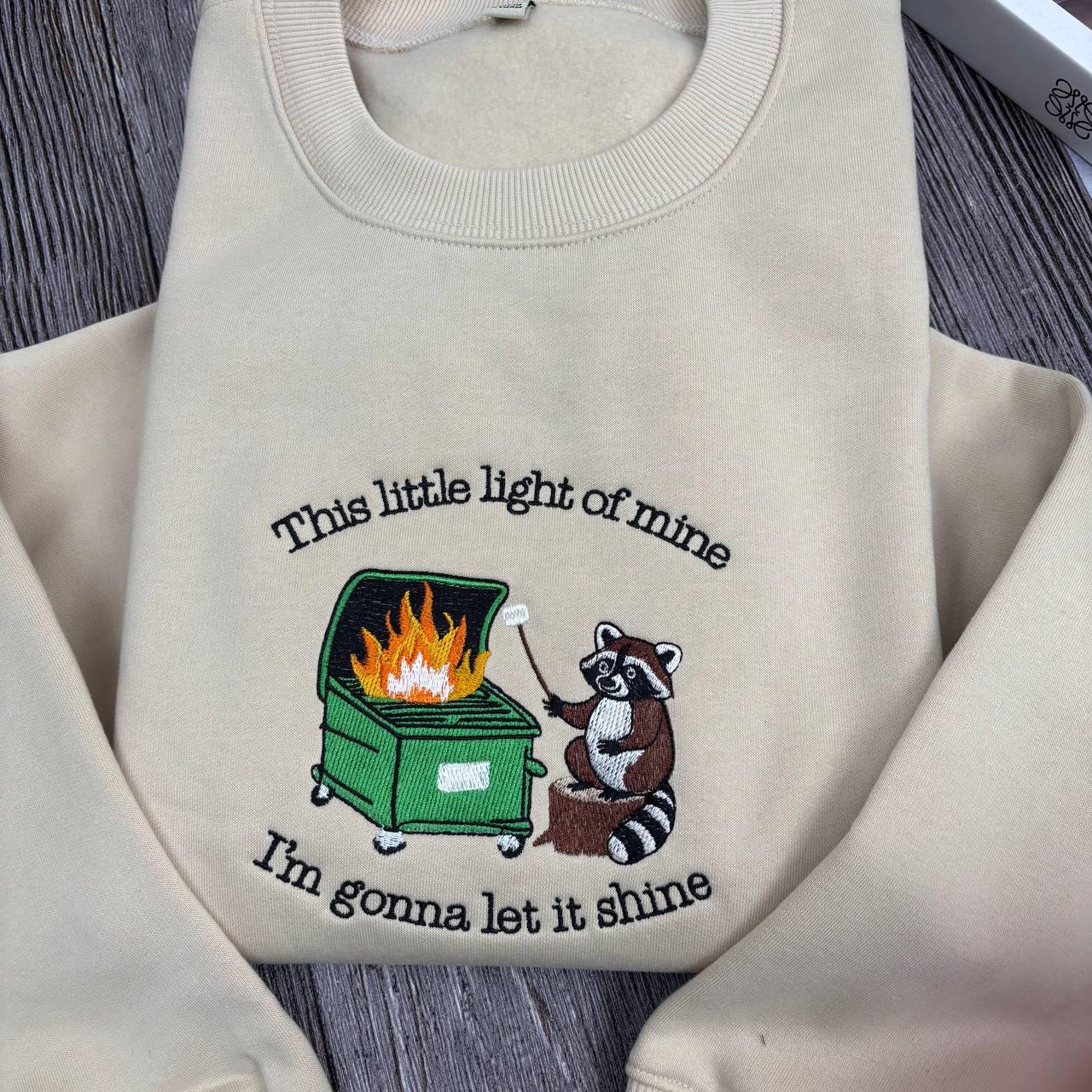 This Little Light Of Mine Raccoon Embroidered Shirt, Funny Dumpster Fire Shirt, Sarcastic Christian Shirt, Chaotic Raccoon Shirt, Relatable