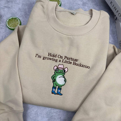 Growing A Little Buckaroo Embroidered Sweatshirt, Funny Frog Pregnancy Announcement Valentine Gift, Western Cowboy Baby Reveal Shirt