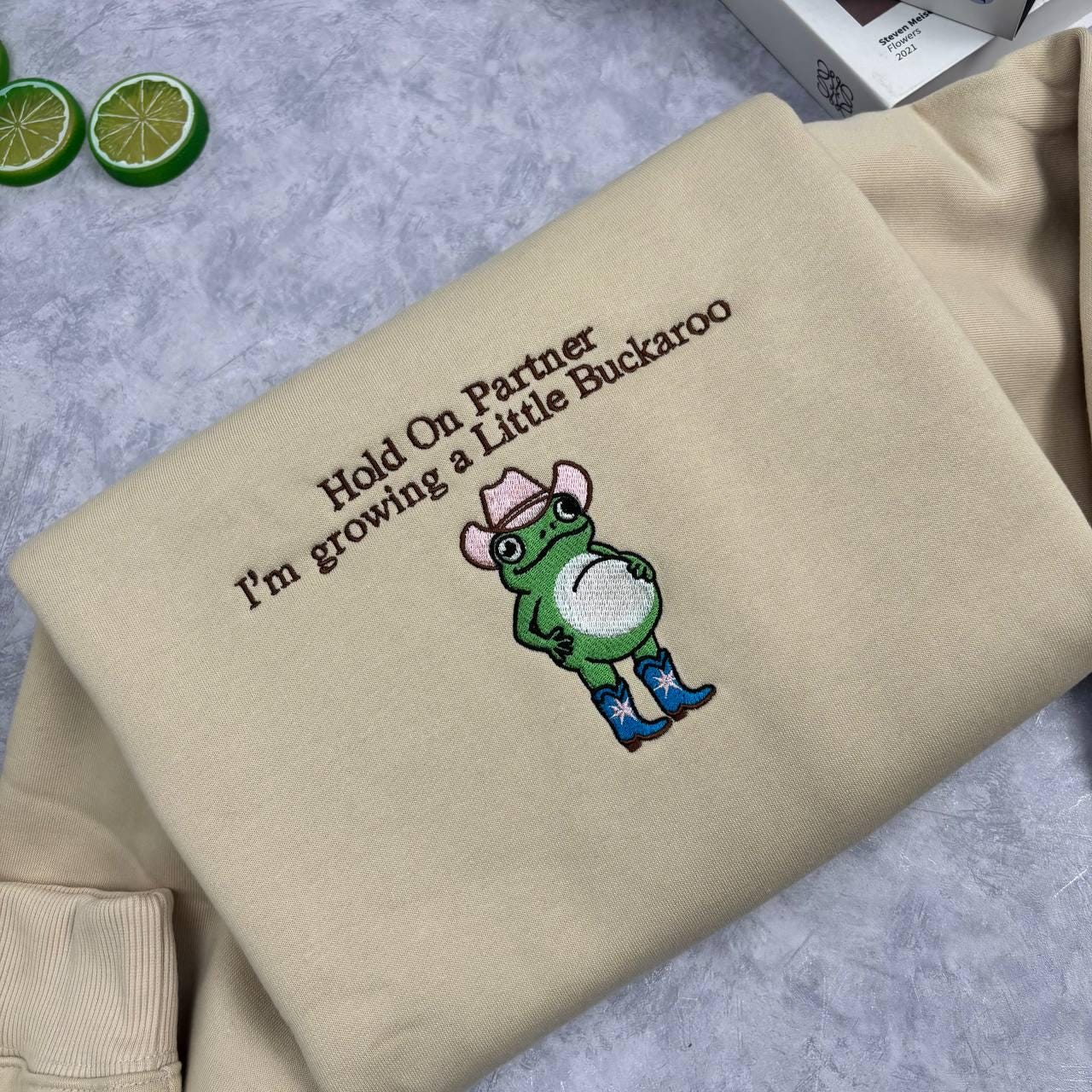 Growing A Little Buckaroo Embroidered Sweatshirt, Funny Frog Pregnancy Announcement Valentine Gift, Western Cowboy Baby Reveal Shirt